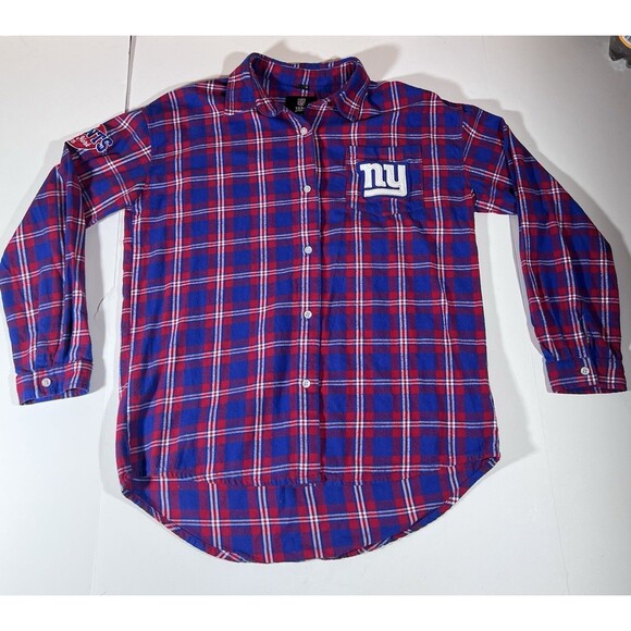 NFL Team Apparel Tops - New York Giants NFL Football Button Up Long Sleeve Flannel Shirt Women's Medium